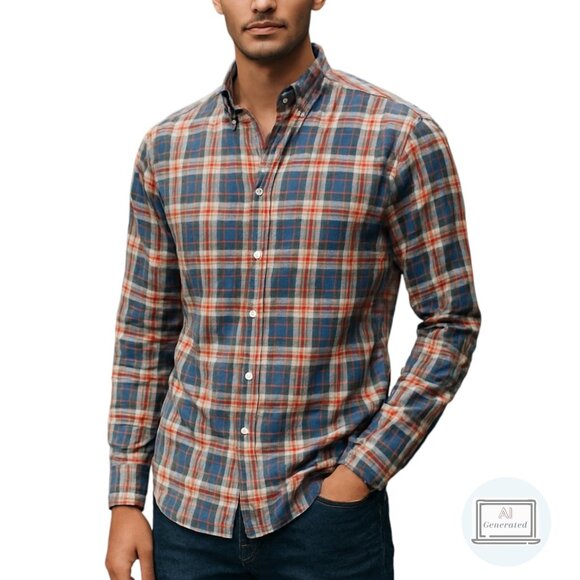 Charles Tyrwhitt Other - Charle Tyrwhitt Mens Weekend Shirt Slim Fit Orange Blue Plaid Button Down Size S